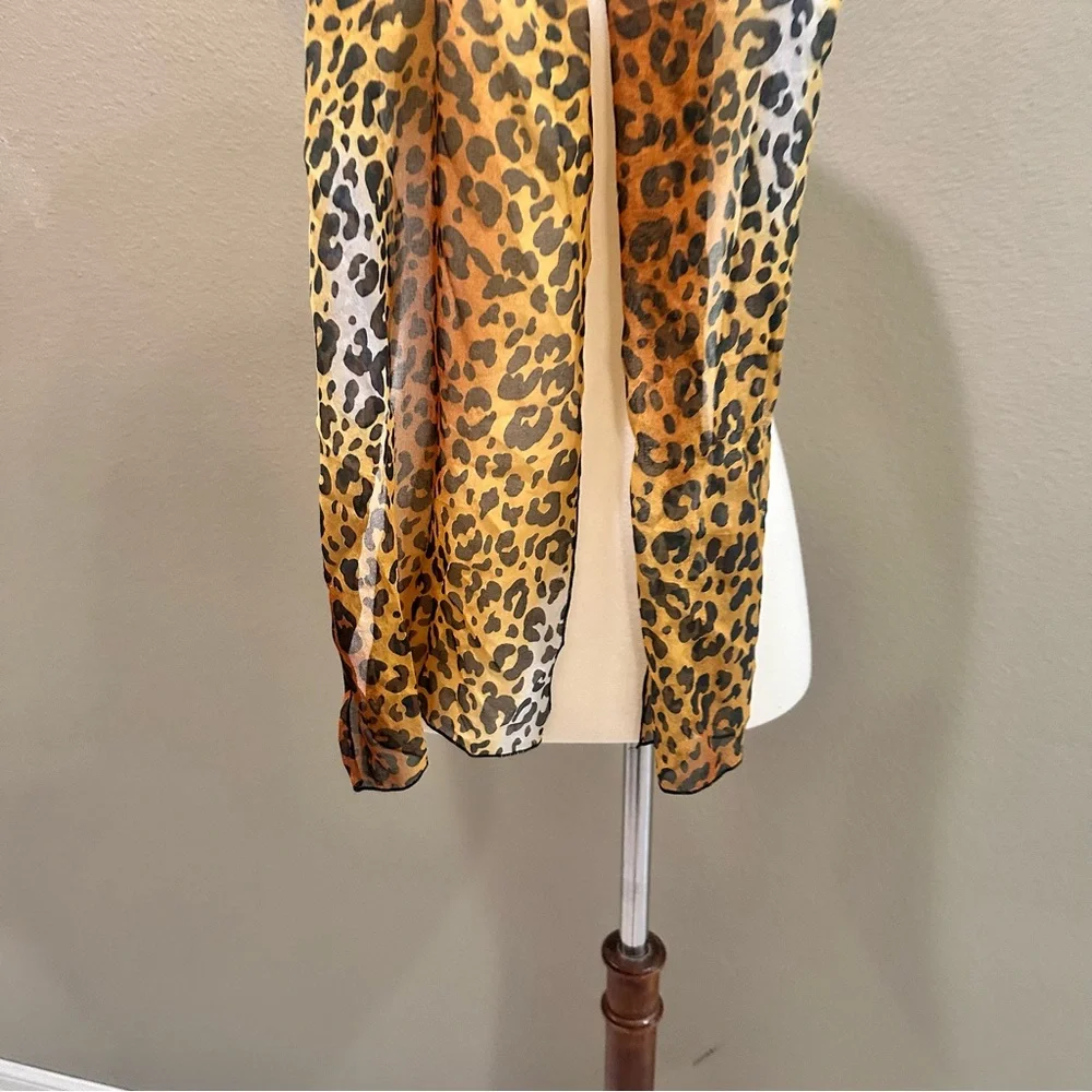 Leopard Print Scarf Vintage Thin Long Bag Charm wrap Faux Silk